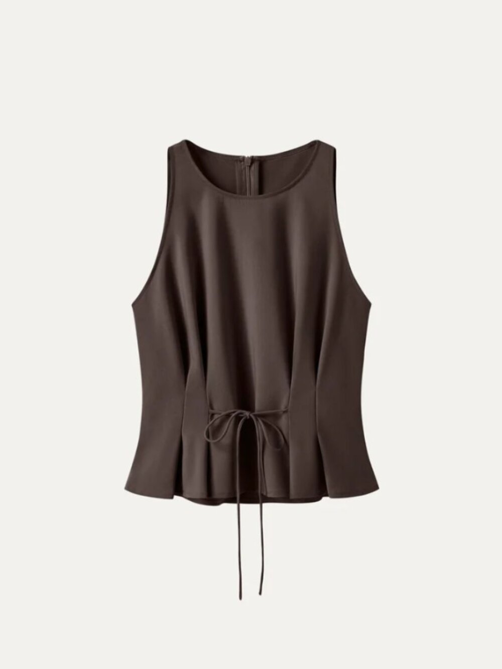NWT OGL Summer Linen Pleated Self-Tie Peplum Top Espresso Brown L